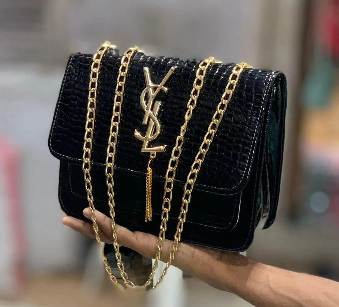 Crocodile-Embossed Leather Chain Crossbody