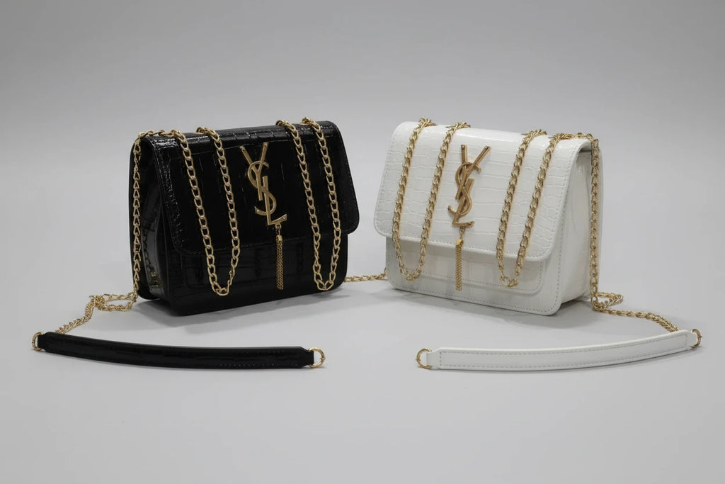 Crocodile-Embossed Leather Chain Crossbody