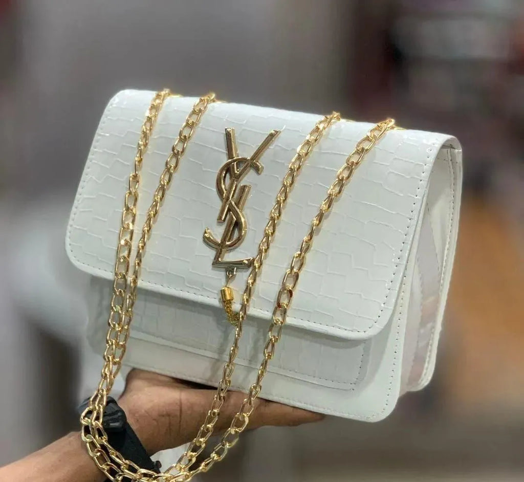 Crocodile-Embossed Leather Chain Crossbody