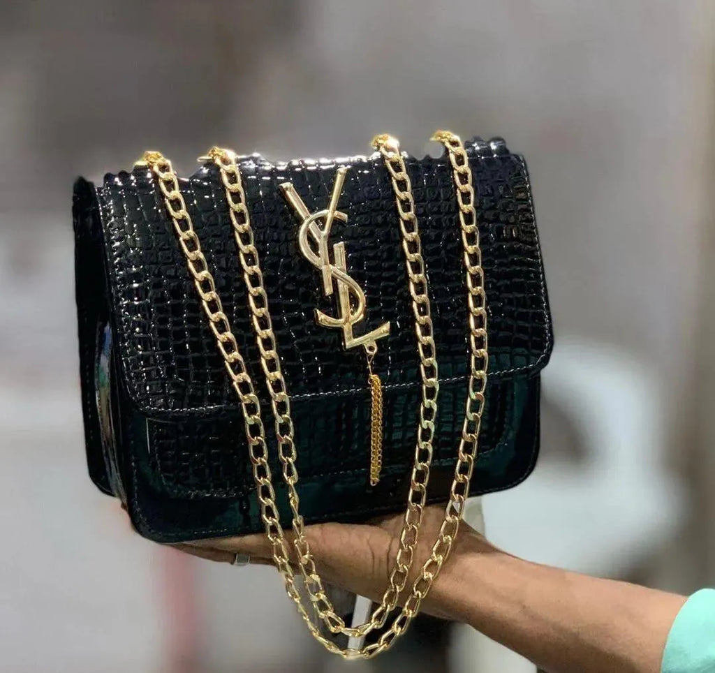 Crocodile-Embossed Leather Chain Crossbody