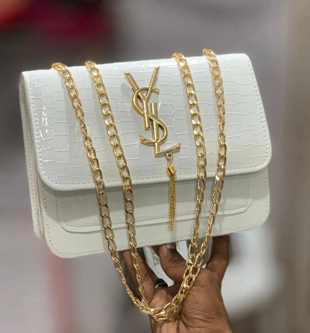 Crocodile-Embossed Leather Chain Crossbody