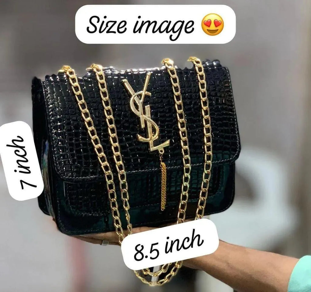 Crocodile-Embossed Leather Chain Crossbody